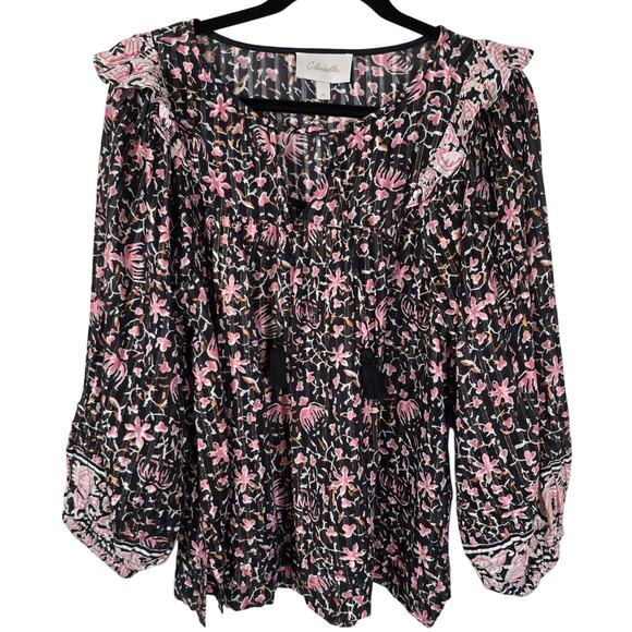 Cleobella Tops - Cleobella Brynlee Blouse Women's M Black Pink Organic Cotton Cottagecore Boho